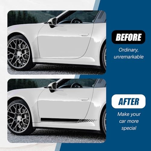 2Pcs Sports Racing Stripe Graphic Stickers, Side Door Vinyl Decals, Black