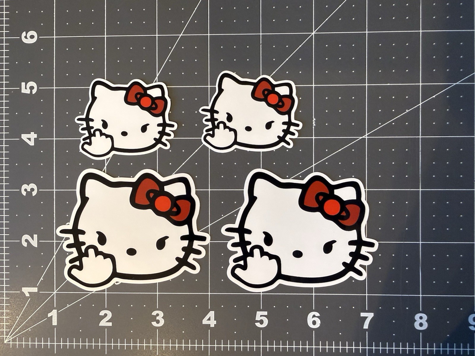 Hello Kitty Stickers Middle Finger 4 sticker/decal lot. 3”+ 2”