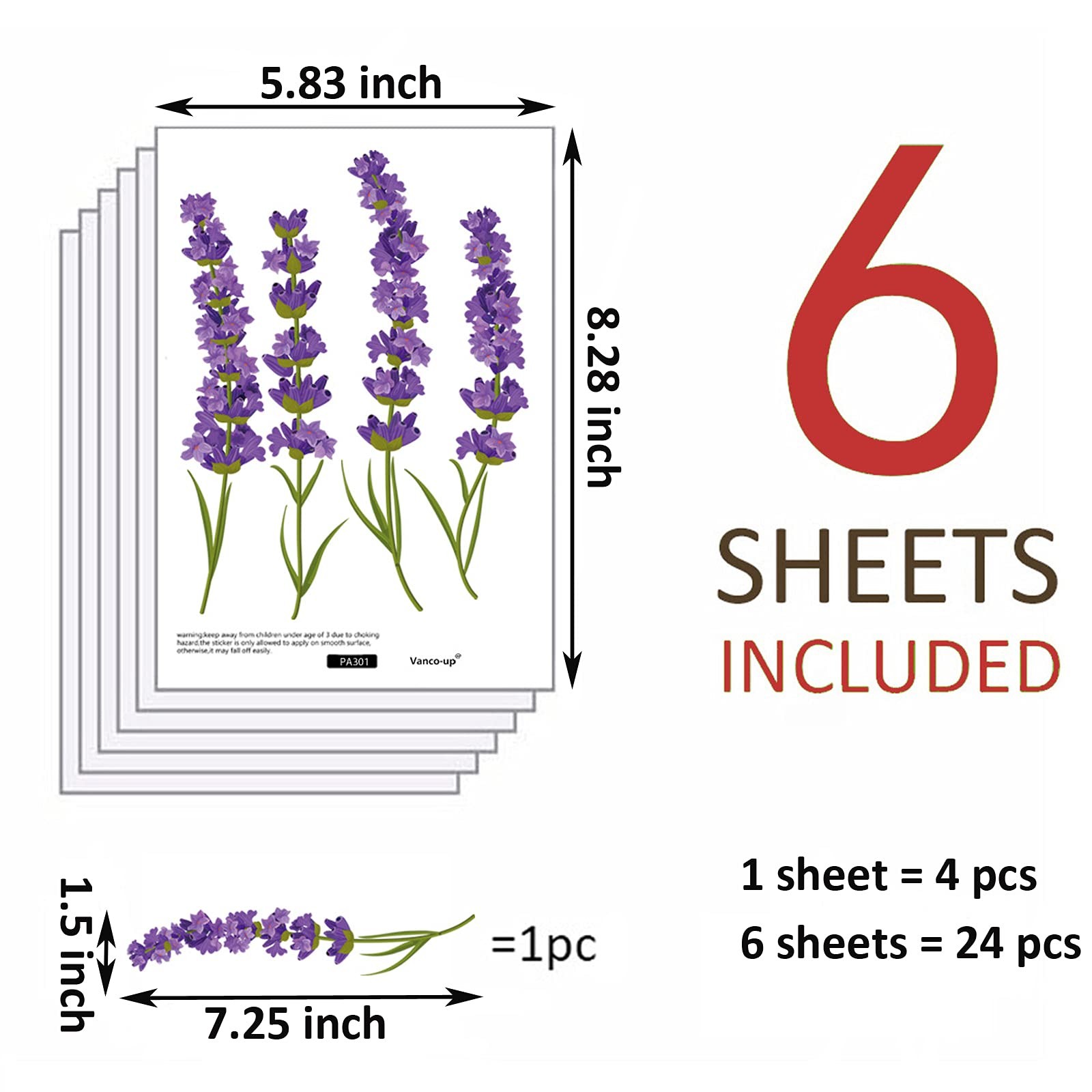 6 Sheets Lavender Flowers Wall Decals Garden Purple Floral Wall Corner Sticke…