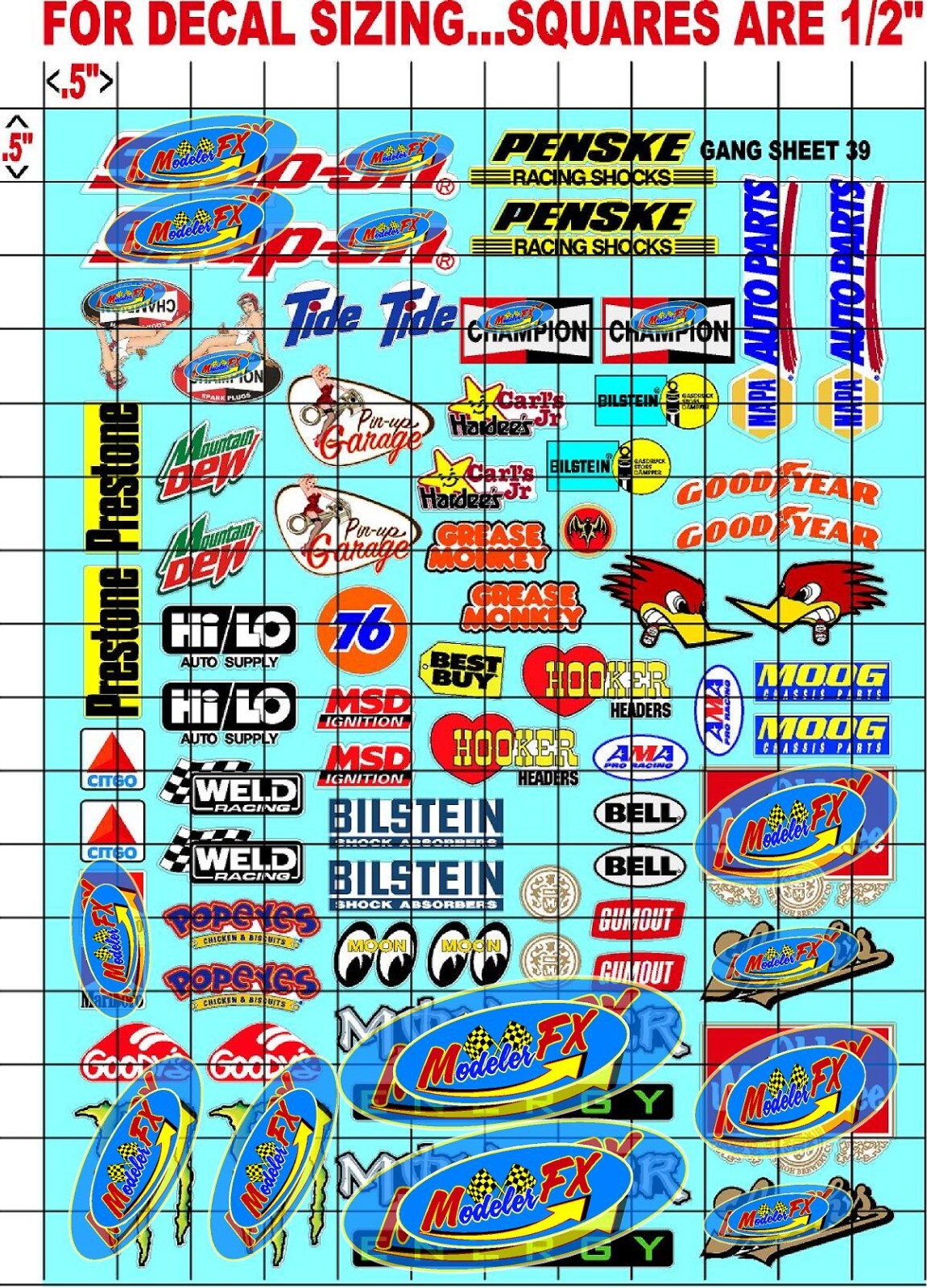 Clear Matte Vinyl Sticker Sheet#39-R/C MODEL Decal fits 1/10-1/16 ScaleMonstersg