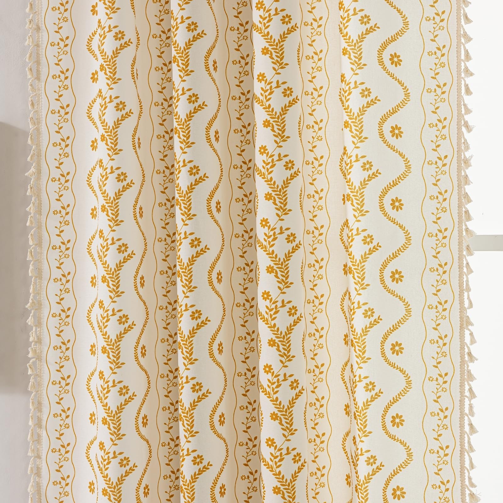 Yellow Boho Curtains 72 Inch Long for Living Room, Bedroom, 2 Panels Floral F…