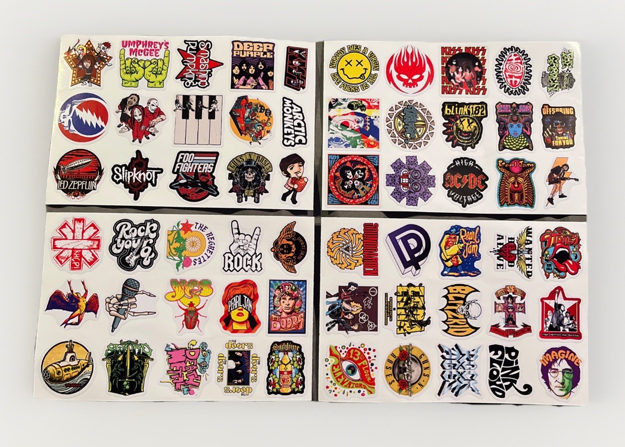 60 Classic Rock Bank Vinyl Stickers – Zeppelin, Rage, Stones, Pearl Jam, AC/DC