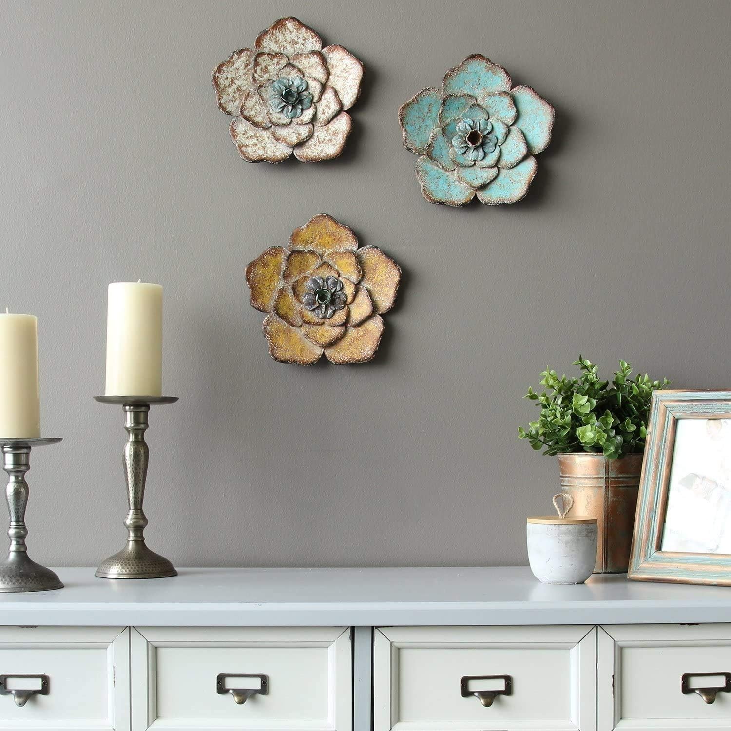 8 Inch Colorful Large Metal Flower Wall Art Multiple Layer Home Decor for Out…