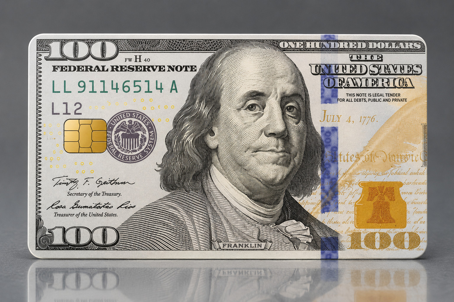 100 Dollars Bill Banknote Credit Card Skin Funny Debit Card Vinyl Sticker
