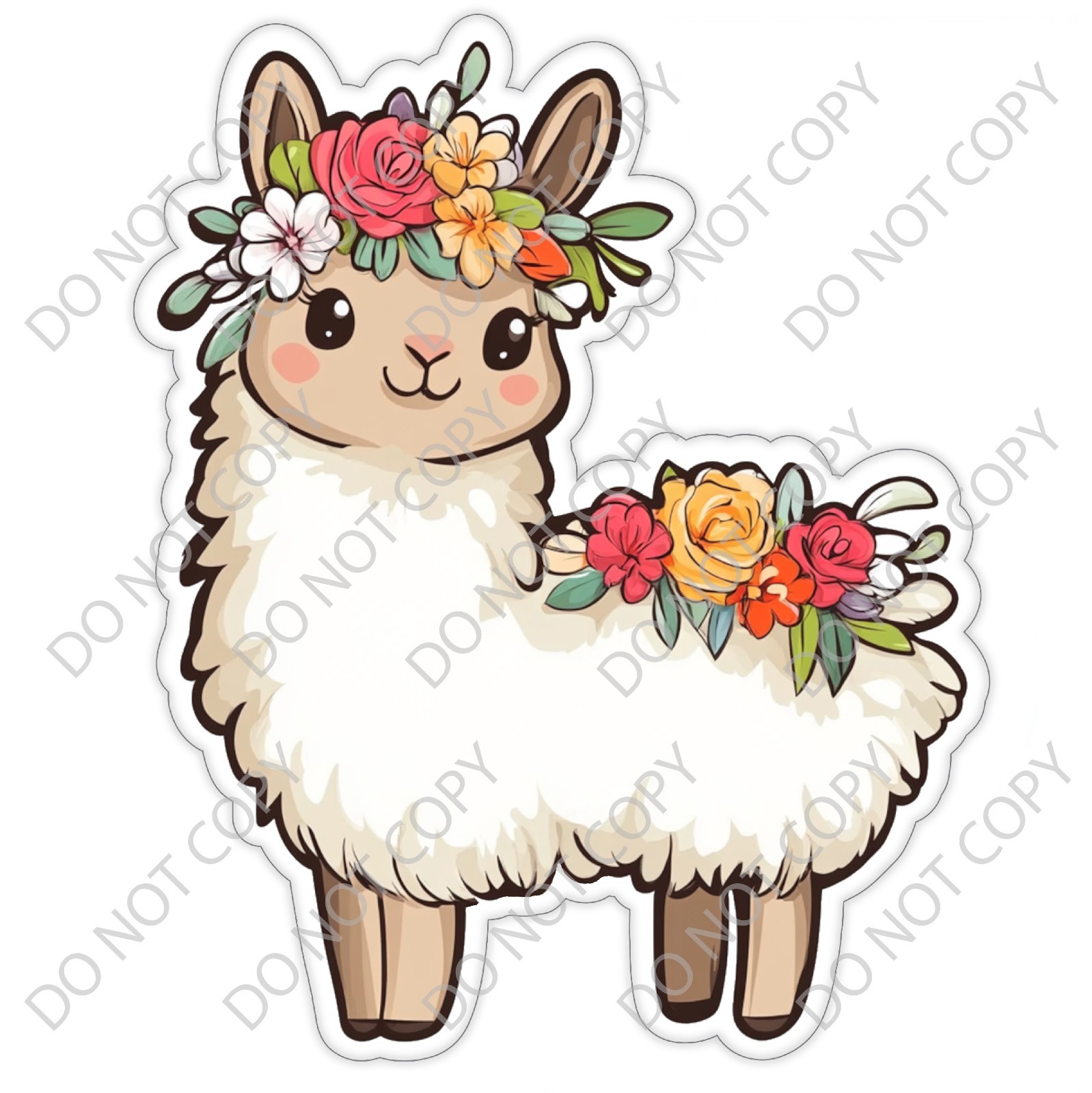Laminated Vinyl Decal Die Cut Waterproof Sticker – Flower Llama