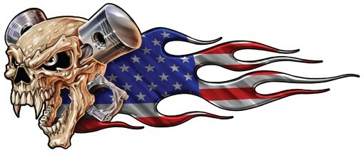 Peel-off – Angry Skull Pistons Flag Car Sticker – Window – Auto Decal 36 inch