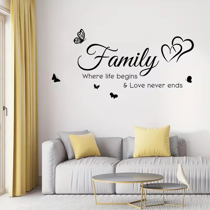 Reusable Black PVC Wall Stickers: Family Love Never Ends | Irregular Shape,