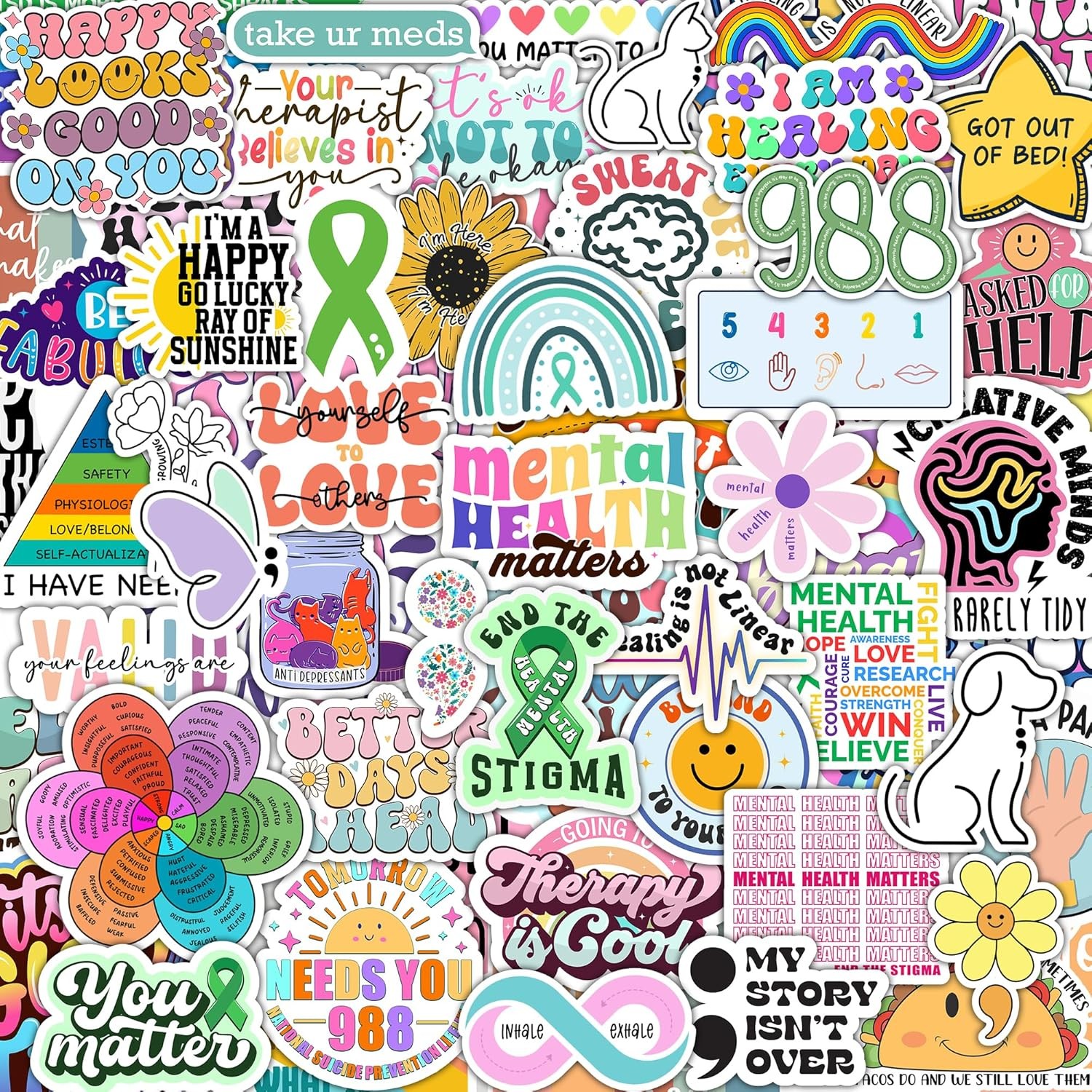 Puraesla Mental Health Stickers 150 Pcs, Positive Quote Decals