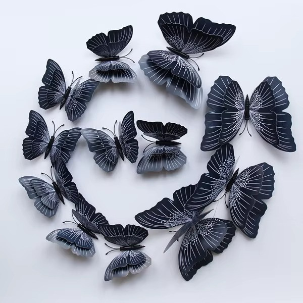 🦋 12Pcs 3D Butterfly Wall Stickers Double Layer Solid Color Wedding Home Decor
