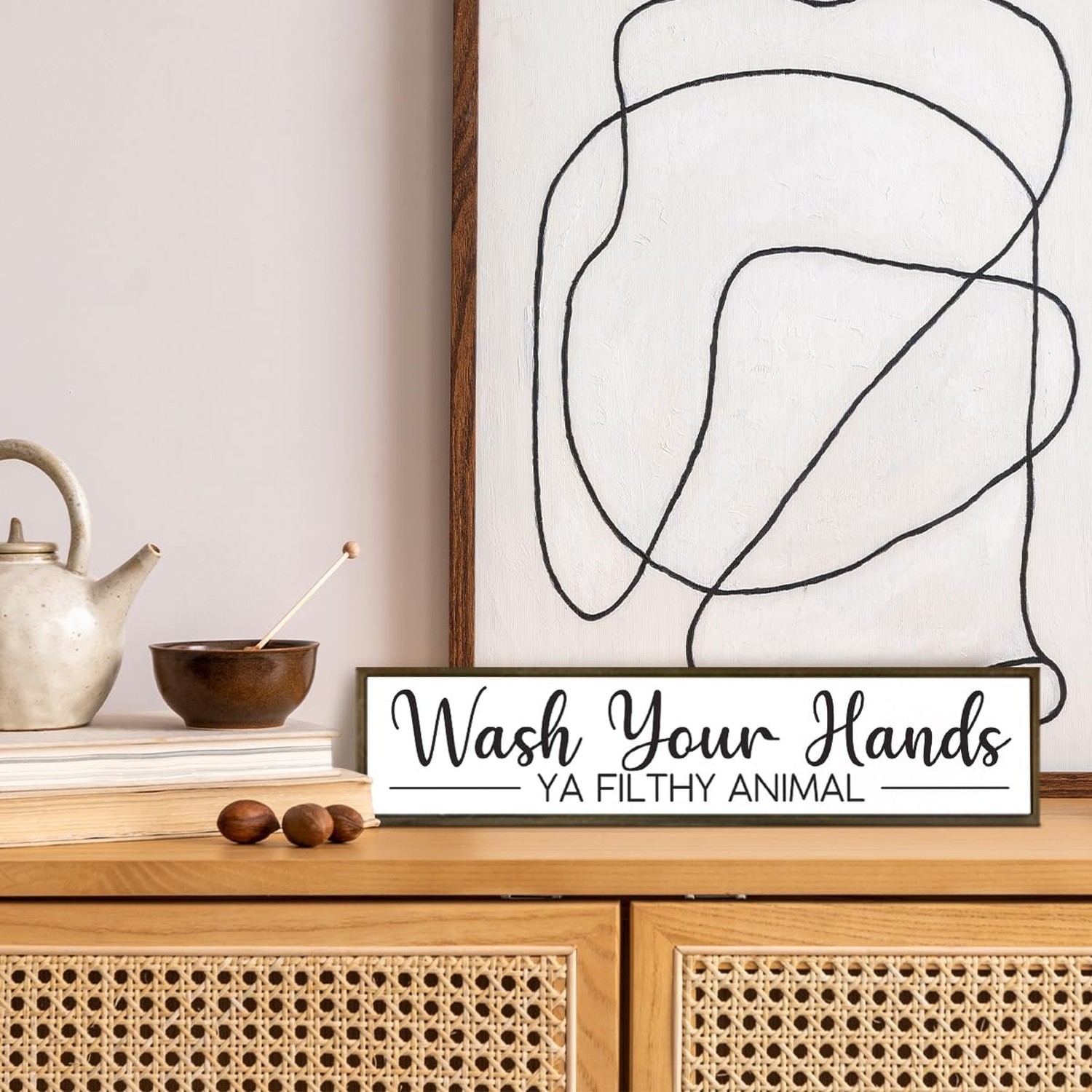 Rustic Classic Pine Wooden Sign, 'Wash Your Hands Ya Filthy Animal', Humorous…