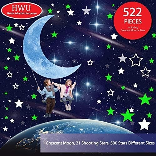 HELLO WORLD 522pcs Glow in The Dark Stars for Ceiling Wall Stickers Adhesive Bri