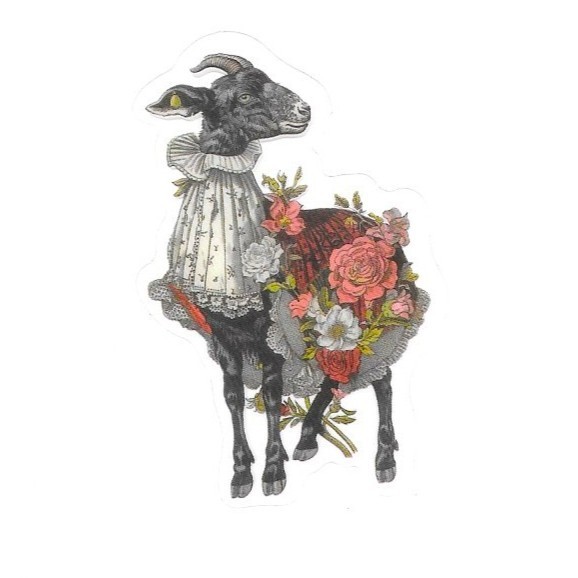 Victorian Black Goat Vinyl Sticker Transparent Anthropomorphic Floral Ephemera
