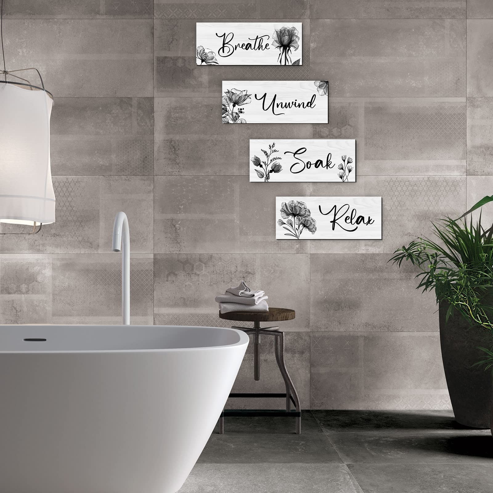 4 Wooden Wall Art Plaques – Large Bathroom Decor for Home Spa & Laundry black