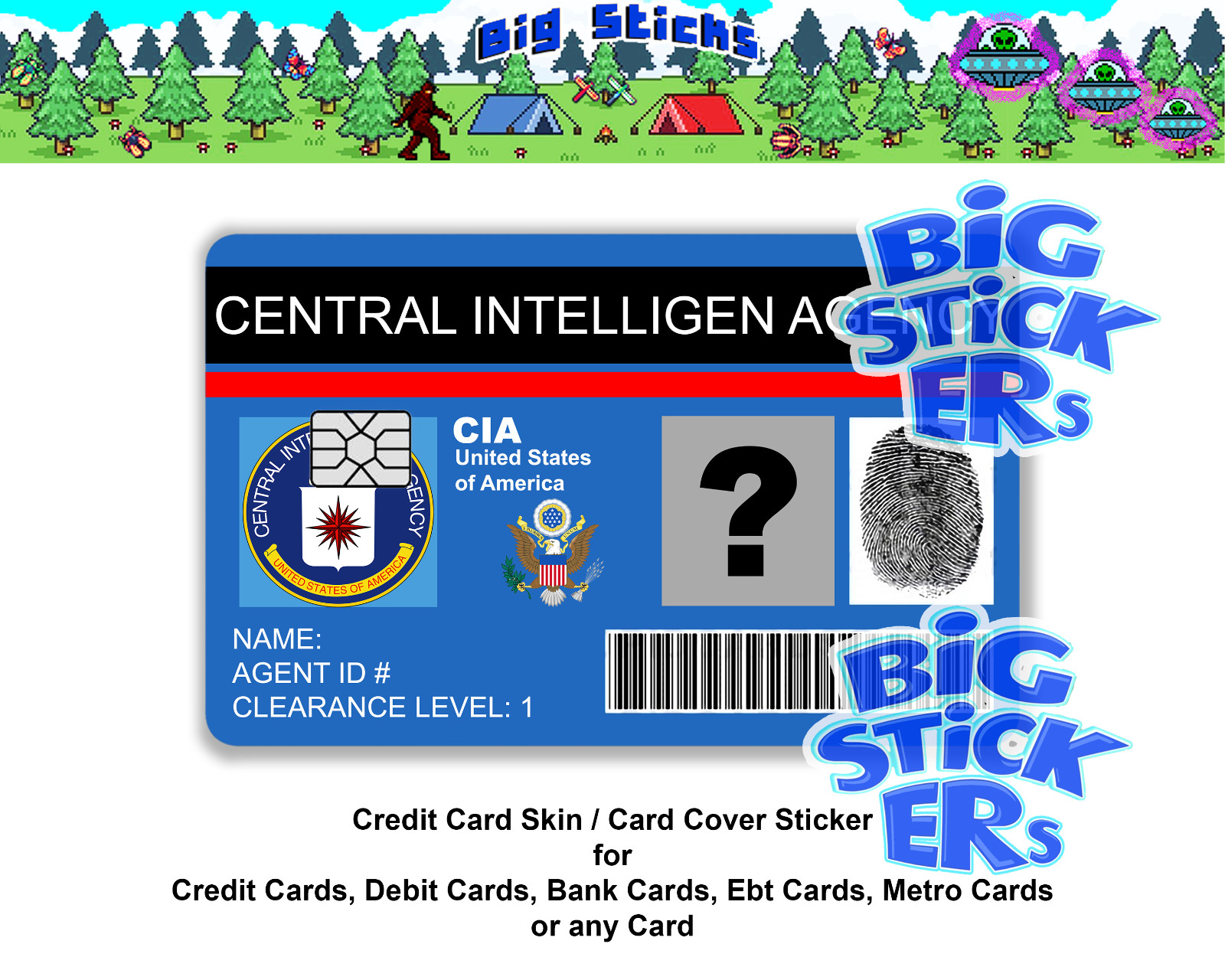 Fake CIA ID Credit/Debit Card Skin Cover SMART Sticker Decal Novelty Badge