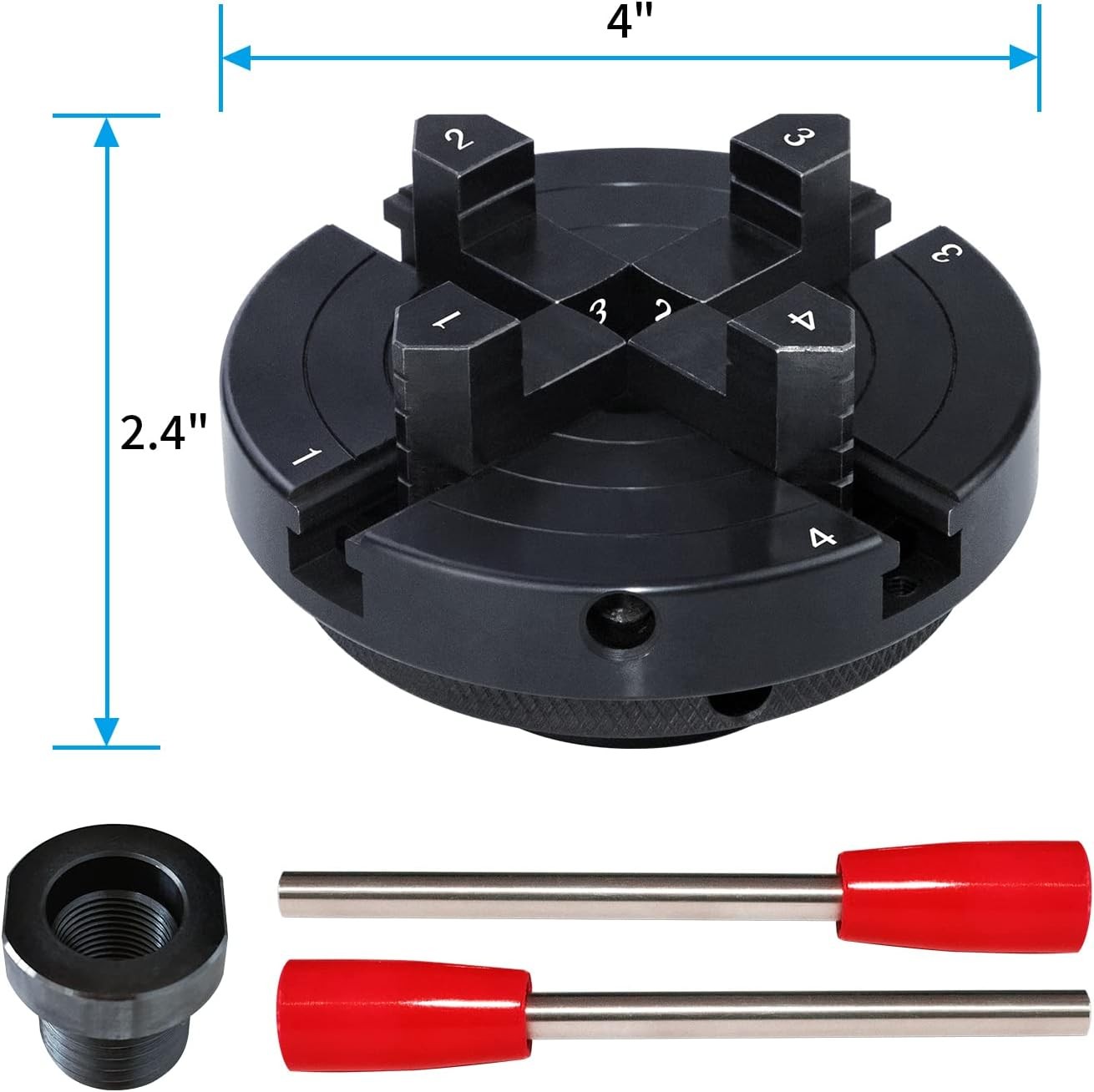 4 Inch Wood Lathe Chuck Set 1" x 8 tpi & 3/4"x16TPI Adapter, Self Centering 4 Ja