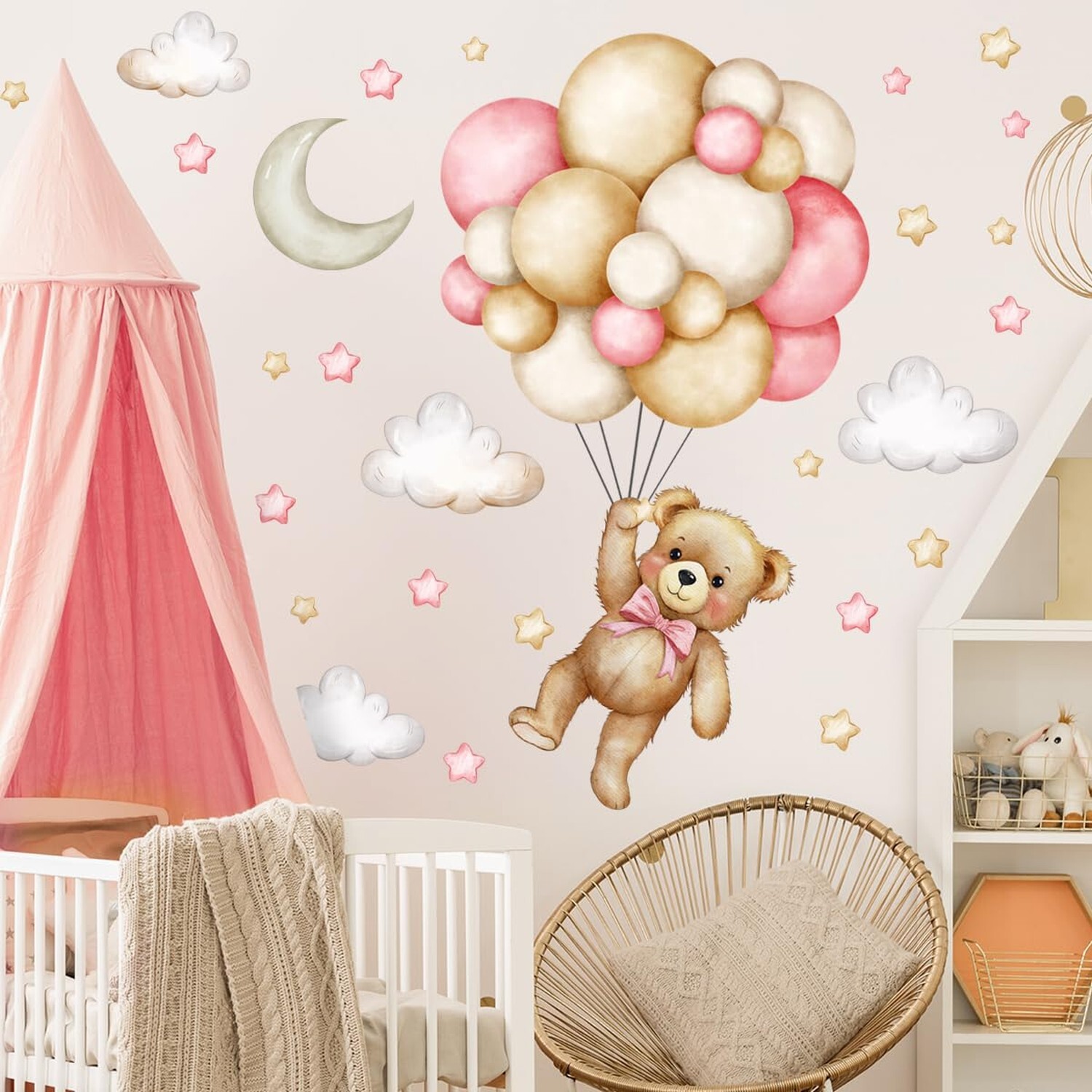 Teddy Bear Wall Decals, Cartoon Animal Wall Decals, Balloon Wall Stickers Sta…