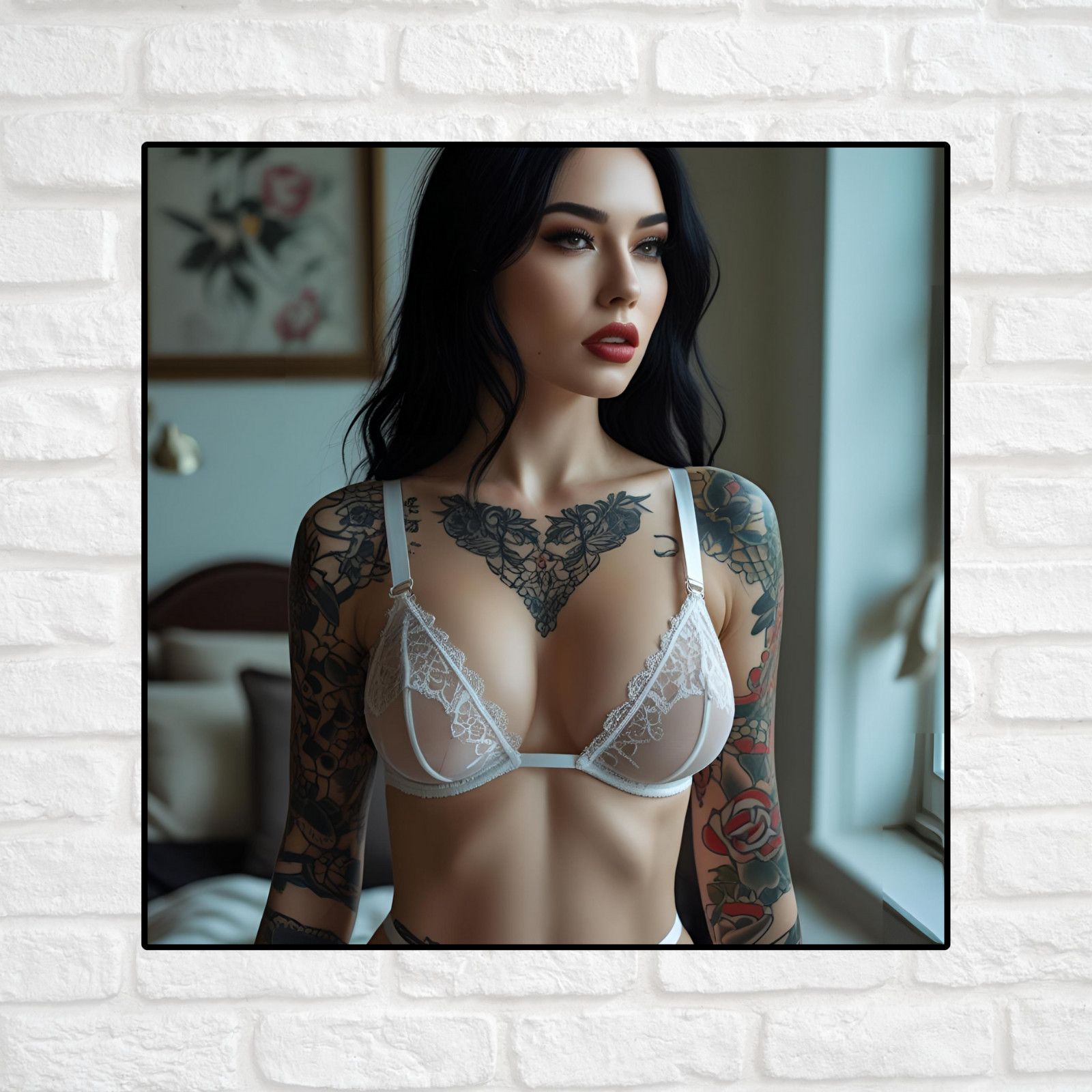 Pinup girl sticker vinyl decal black hair sexy seductive cleavage novelty