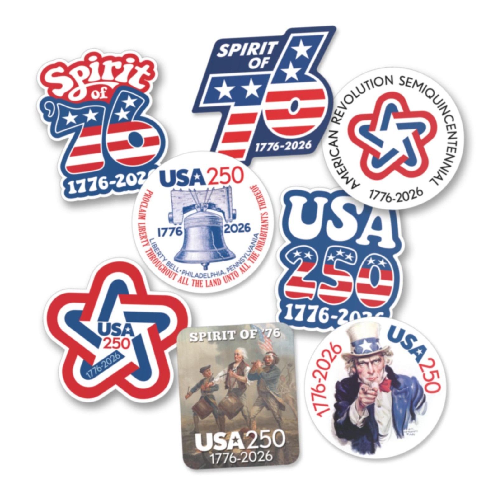 50 PACK Die Cut Stickers – USA America, Semiquincentennial, 250 Freedom