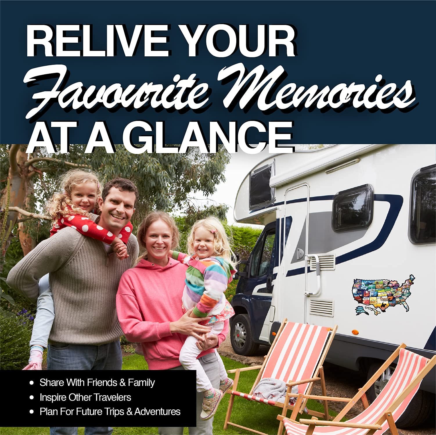 RV State Sticker Travel Map – 17 X 11 Inch Large USA Decal with 50 Waterproof US