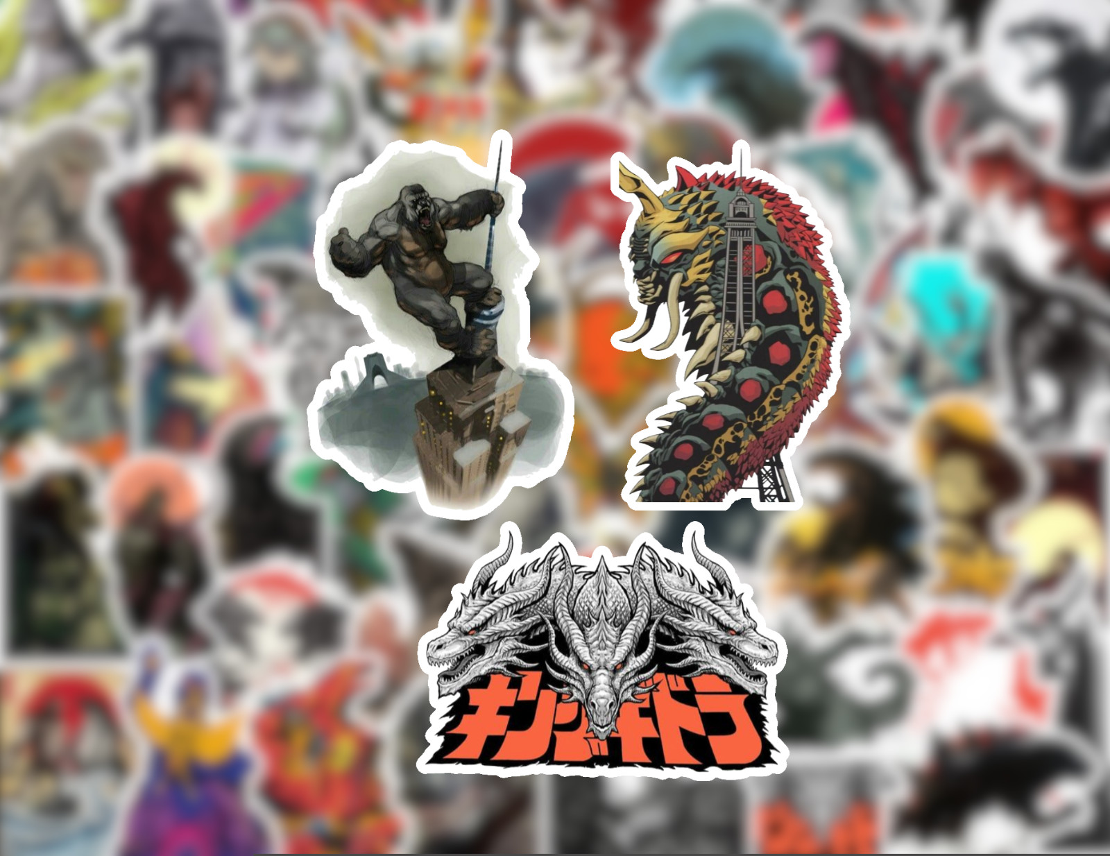 25/50 Monsterverse Sticker Pack – Matte Vinyl – Godzilla King Kong Ghidorah