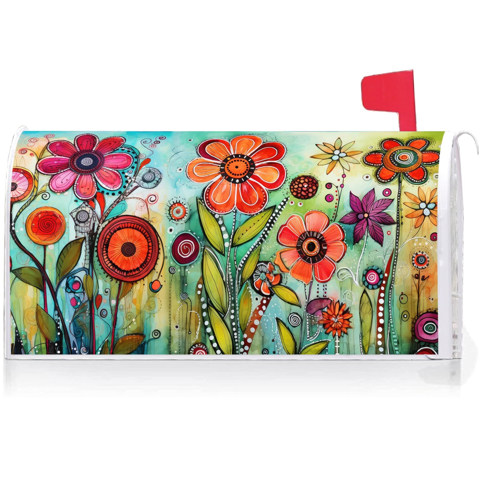 Texupday Abstract Colorful Floral Mailbox Cover with Magnetic Multicolor