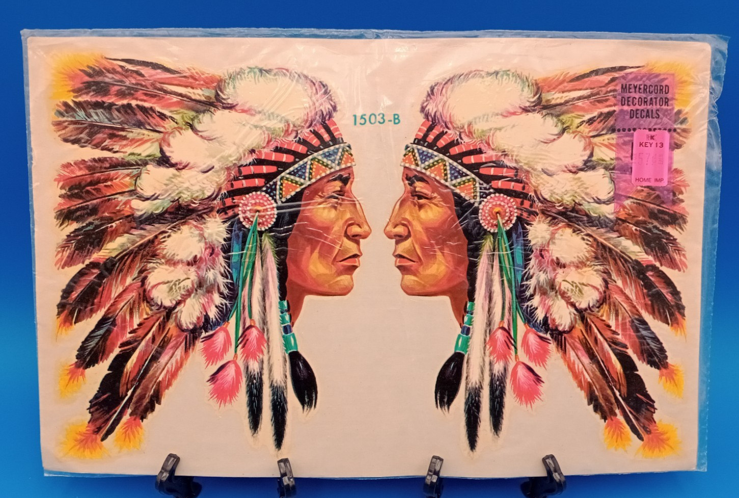 NIP Vintage Meyercord Decorator Decals 1503-B Native American Indian Chief Heads