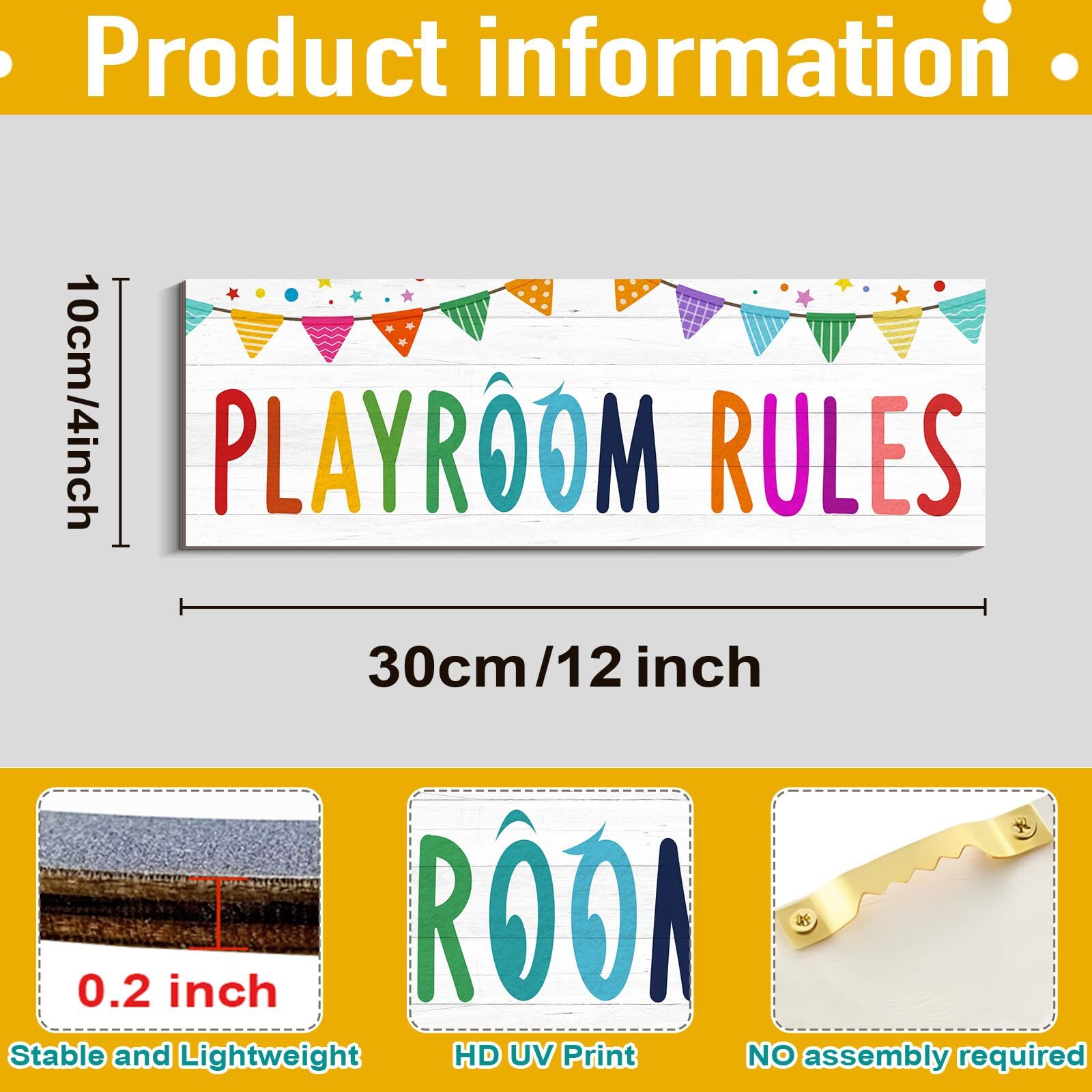 Playroom Sign Kids Wall Decor 4Pcs Rules Quotes Be Nice Share Have Fun Wooden