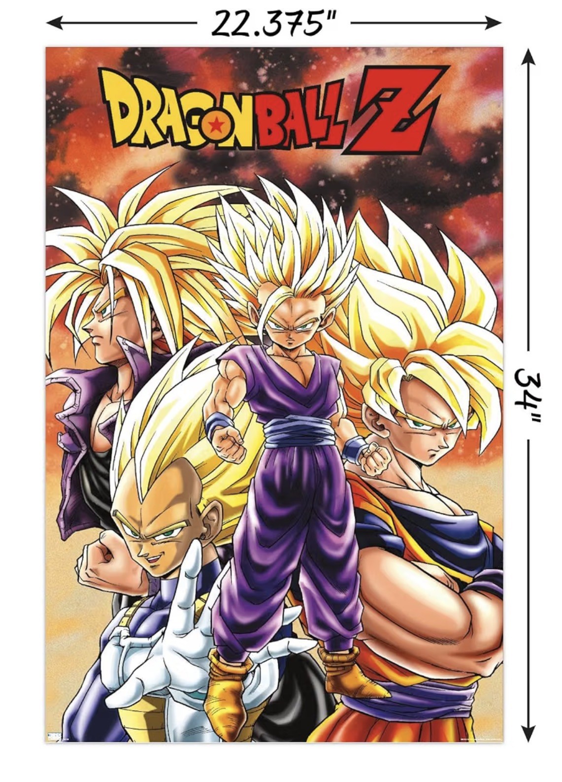 Dragon Ball Z – Saiyans Wall Poster, 34L" x 22.4W", Unframed Version