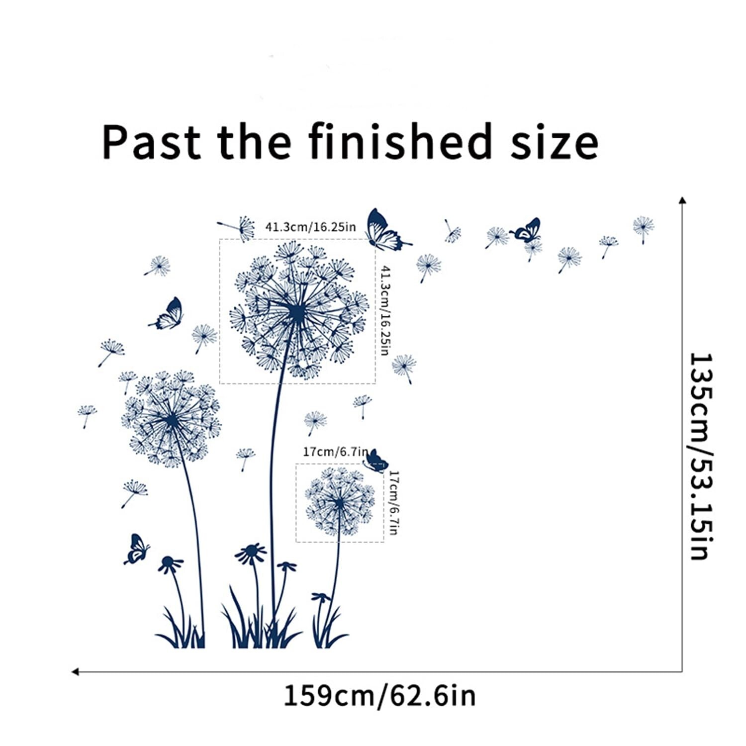 Dandelion Wall Decals Peel and Stick Dandelion Wall Stickers Blue Large Flora…