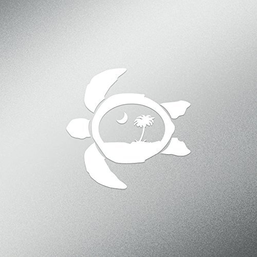 Palmetto Tree Sea Turtle Decal Sticker 5.5-Inches Wide White Vinyl