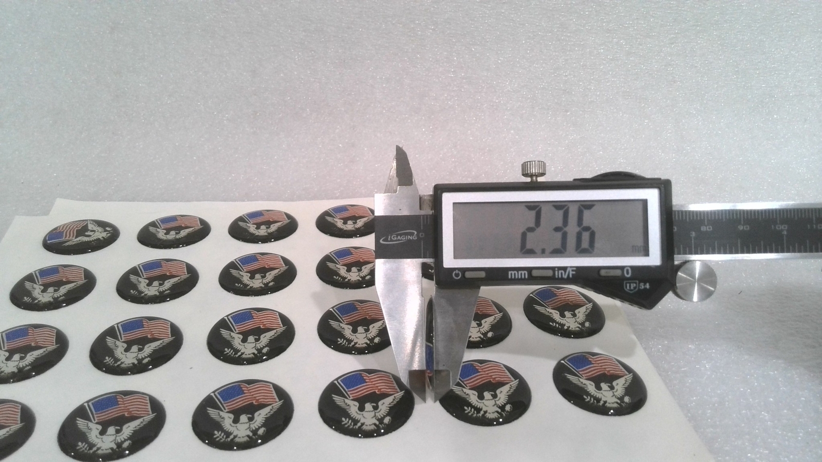AMERICAN FLAG/EAGLE DOMED DECAL EMBLEM, 2.3 MM X 1.1", VETERAN (LOT OF 5)