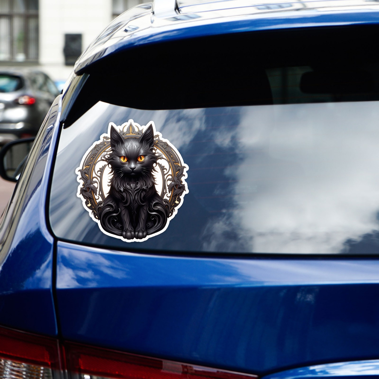 Ornate Black Cat Portrait – Vinyl Decal Sticker – Car Window Laptop – #1957