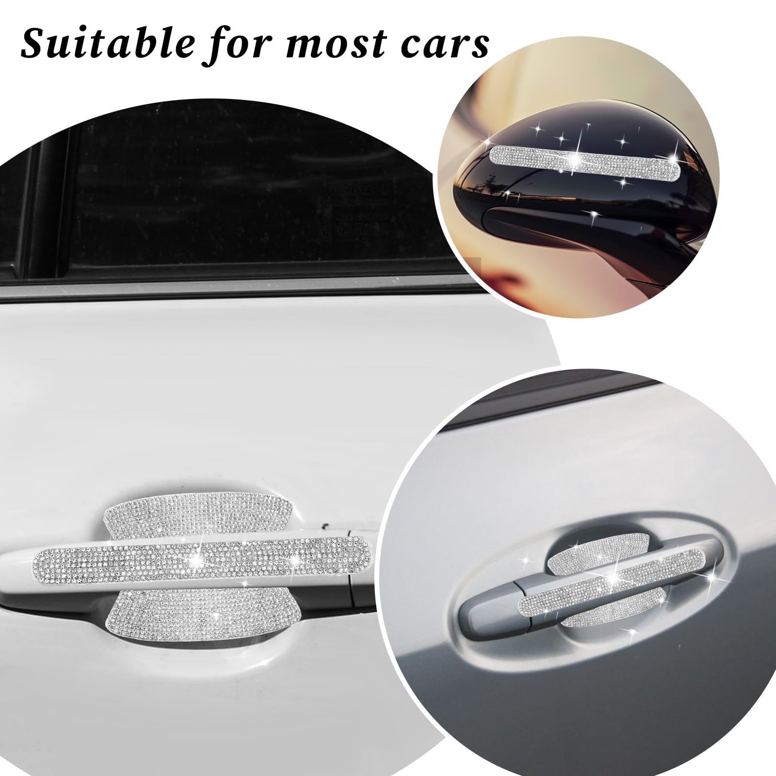 Crystal Car Door Handle Scratches Protector – 10PCS Silver Rhinestone Sticker…