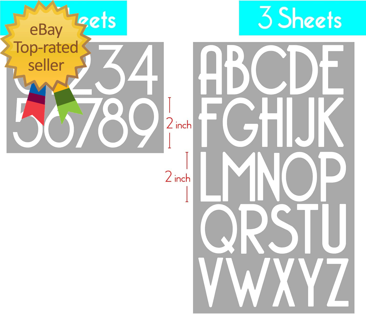 2 Inch Self-Adhesive Vinyl Alphabet Letters Numbers Kit Modern Mailbox Numbers