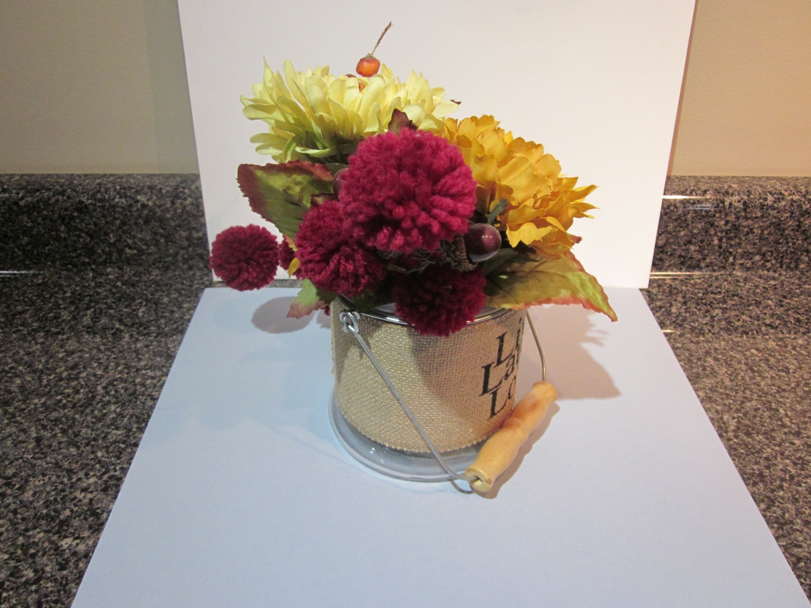 Home Decor Live Laugh Love Flowers in Glass Jar Pail Home Decor Free Ship