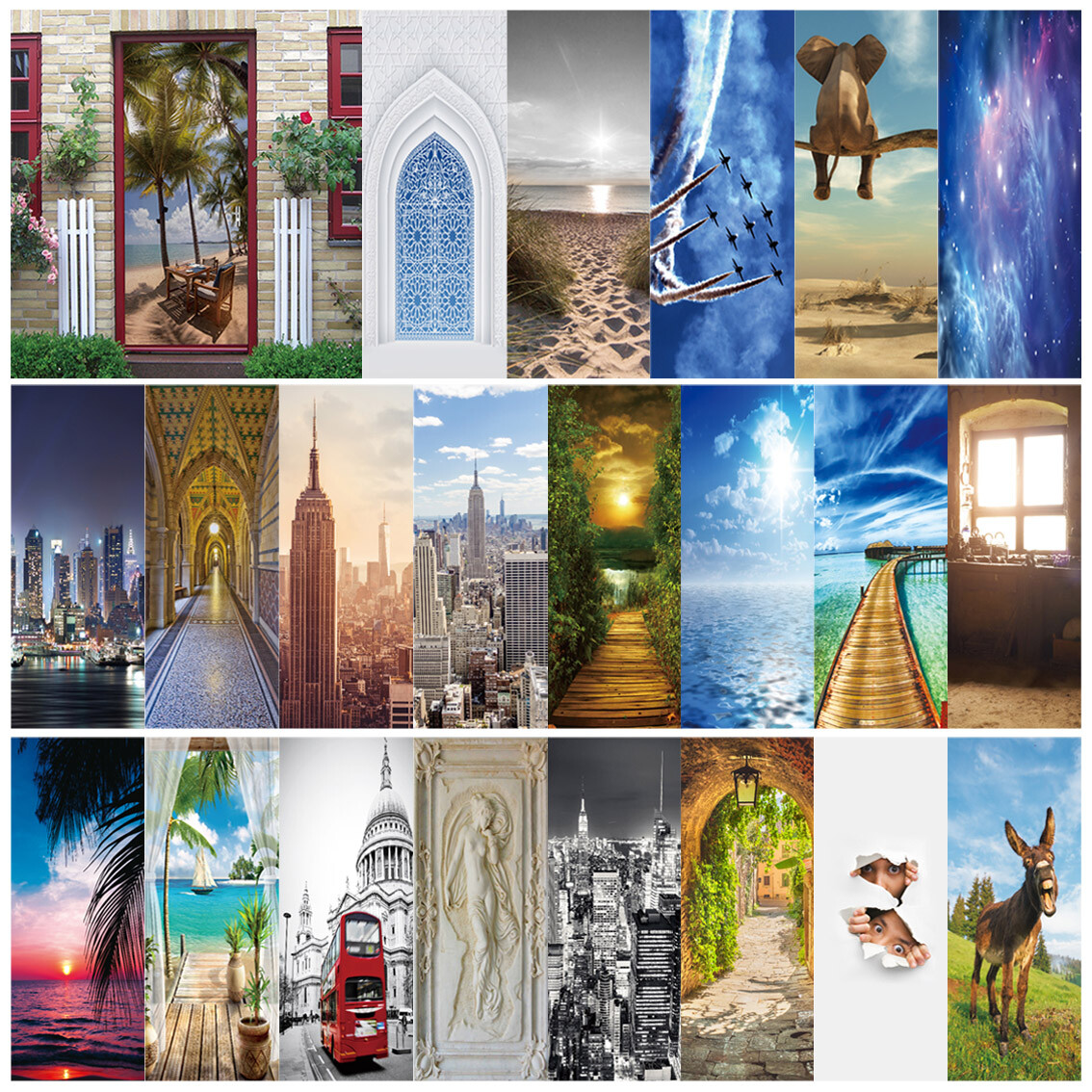 3D Wall Art Summer Beach Palm Trees Door Sticker Decal Self-adhesive Wrap Mural