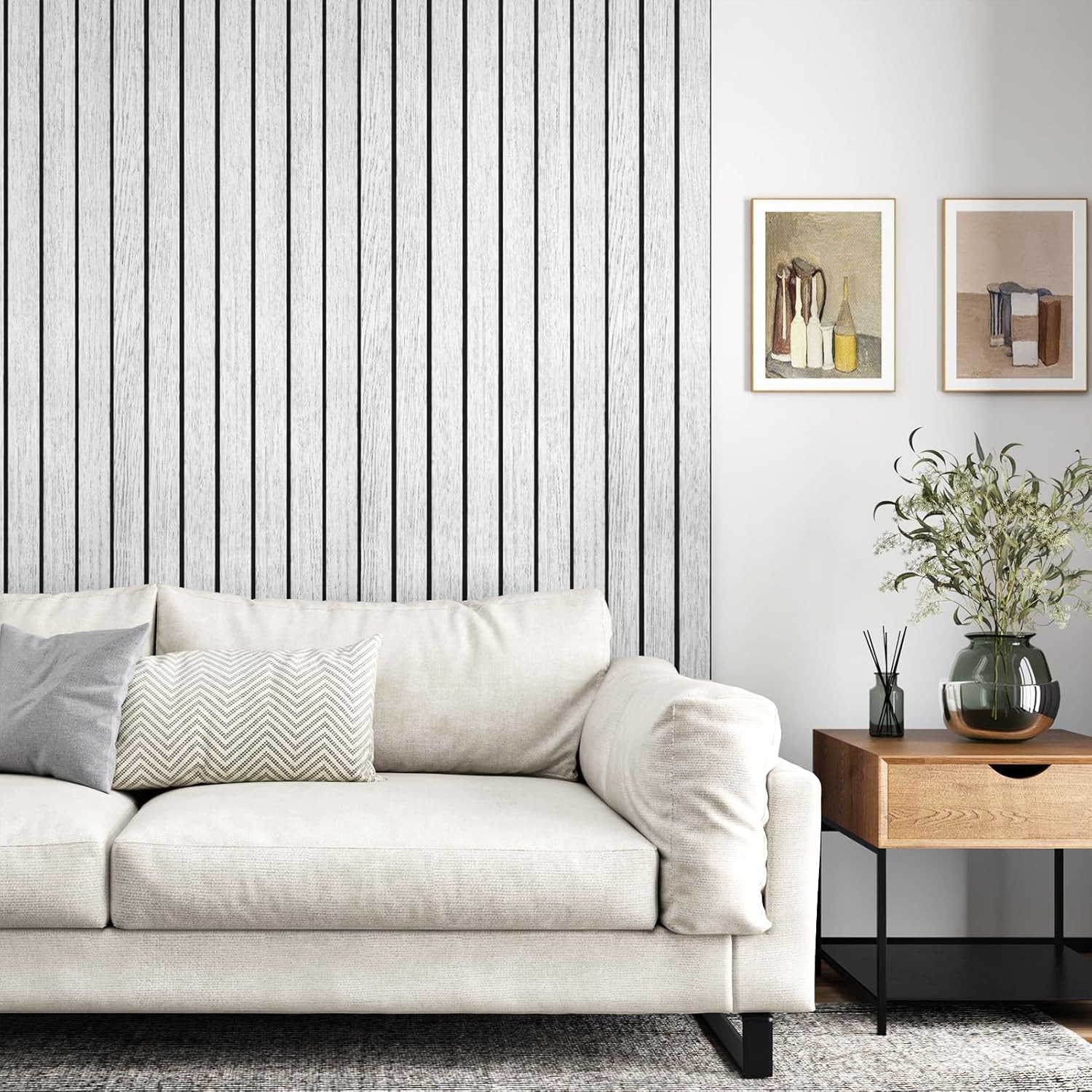 White/Grey 3D Wood Slat Panels for Walls Peel and Stick PVC Slat Wall Paneling S