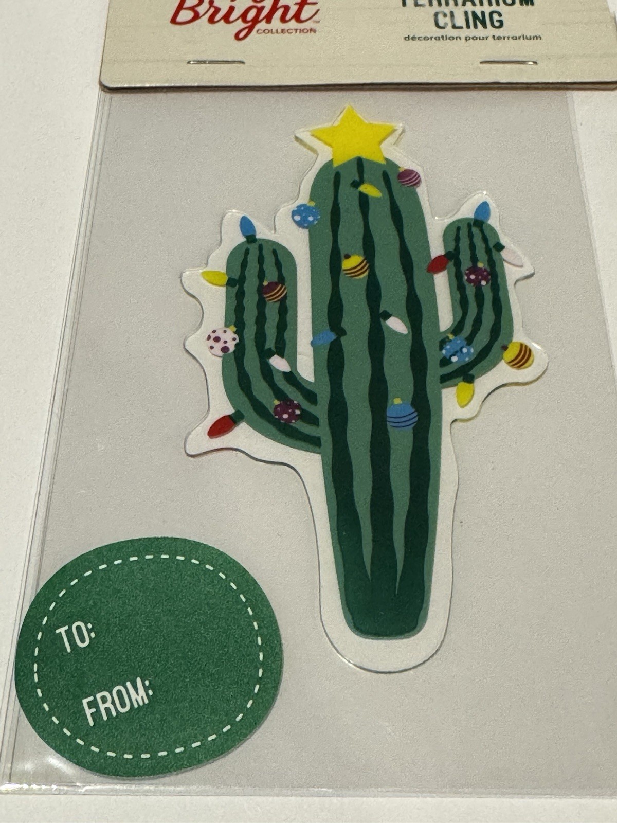 Merry & Bright Let's Get Lit Terrarium Cling Gift Tag Christmas Desert Cactus 5"