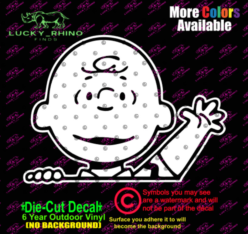 Peeking Waving Charlie Brown Peanuts Car Window Vinyl Decal Bumper Sticker