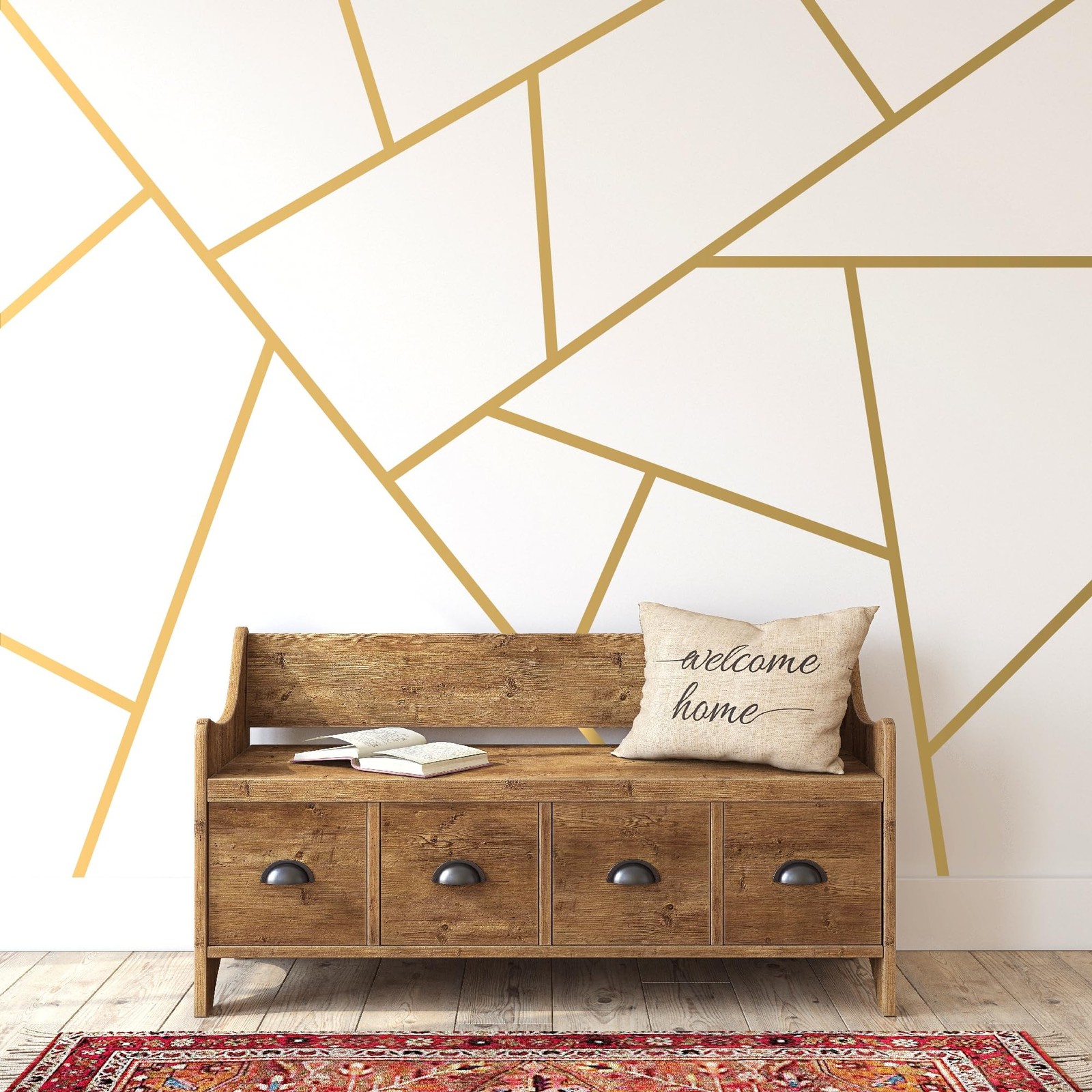 Metalic Gold Large Vinyl Modern Line Wall Decals, Peel and Stick Removable Ge…
