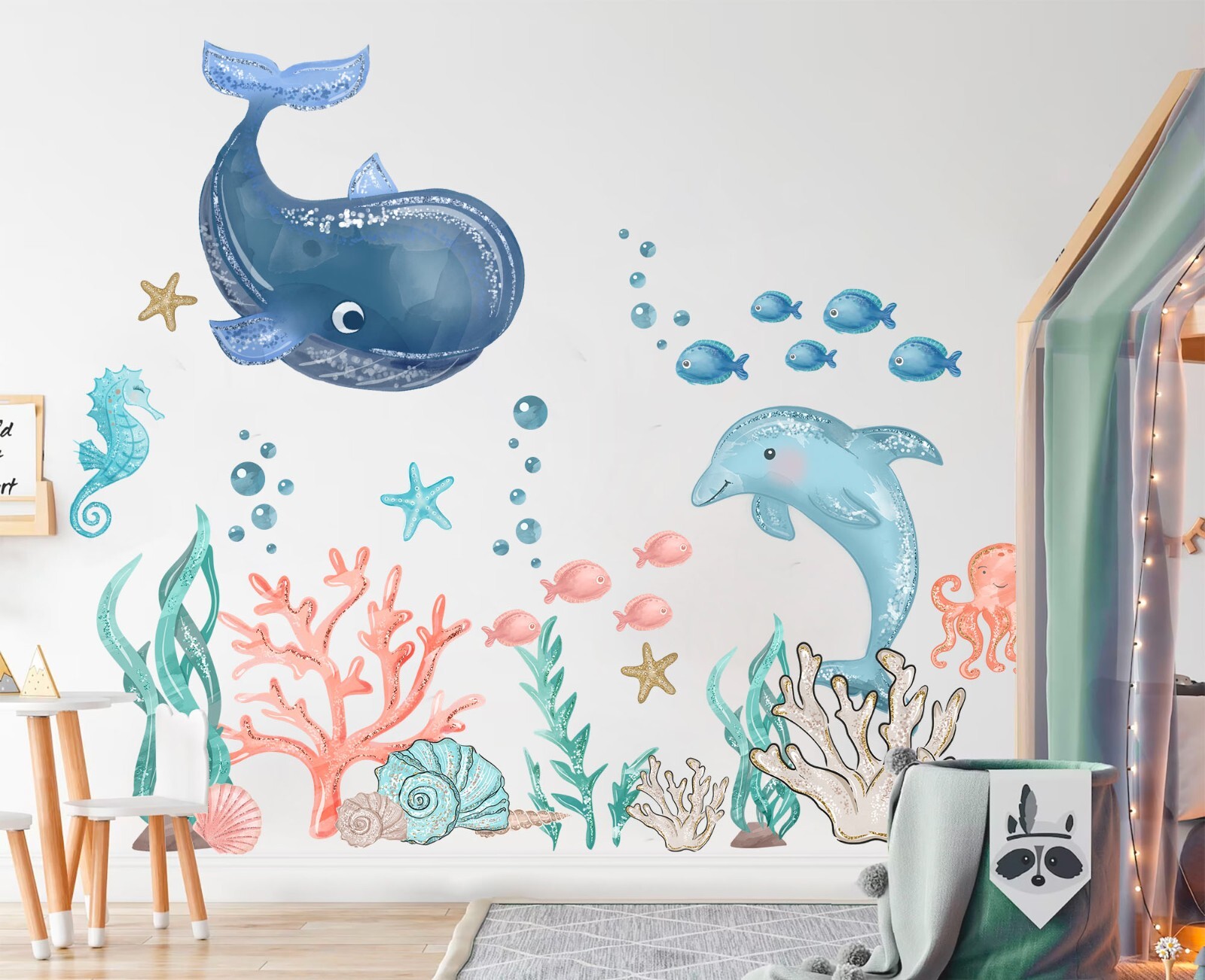 Sea World Ocean Underwater Whale Dolphin Coral Removable Wall Decal Sticker Deco