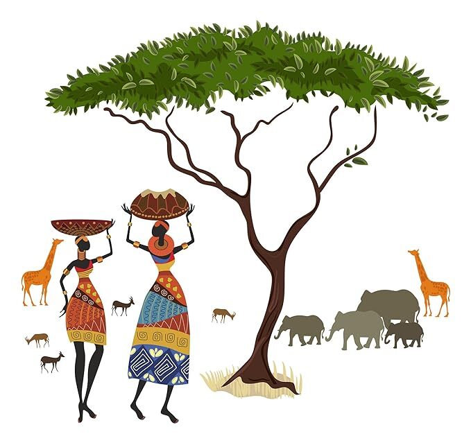 Wall Sticker Artistic Tribal Ladies With Animal Nature Home & Room Décor