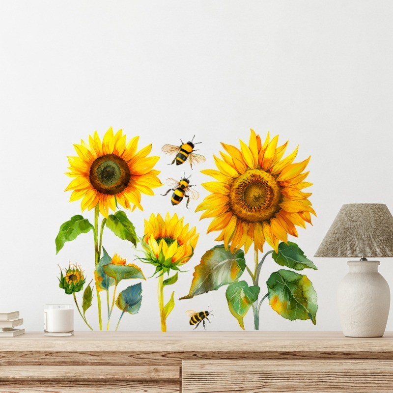 1pc Sunflower and Bee Wall Sticker, PVC Self-Adhesive Sticker