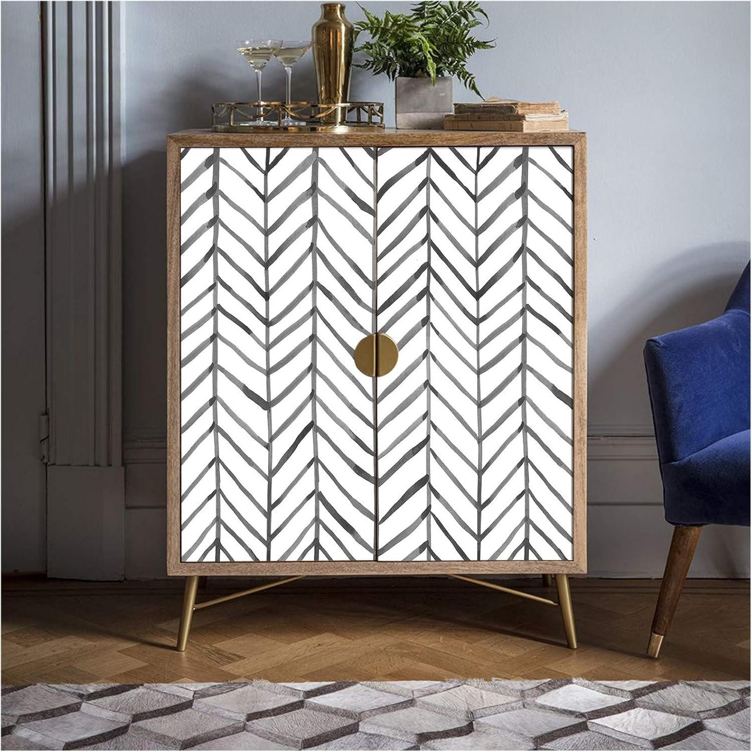 Peel Stick Accent Wallpaper Herringbone Black White Vinyl Removable Modern Chic