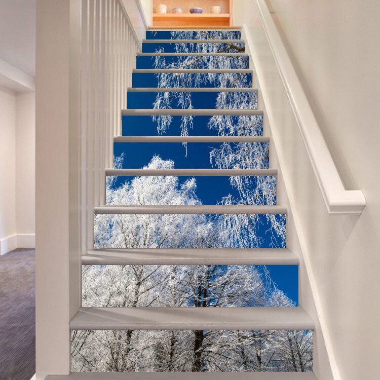 3D White Trees ZHU461 Stair Risers Decoration Photo Mural Vinyl Wallpaper Amy