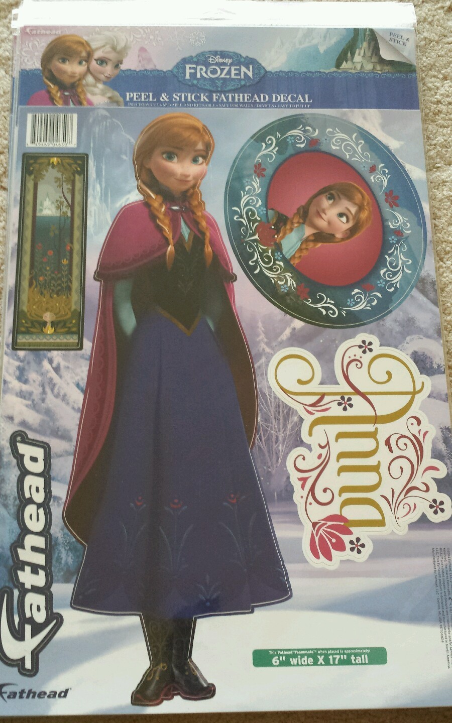 Disney Frozen – Anna 17 inches tall X 6 inches- Peel & Stick FATHEAD Wall Decal