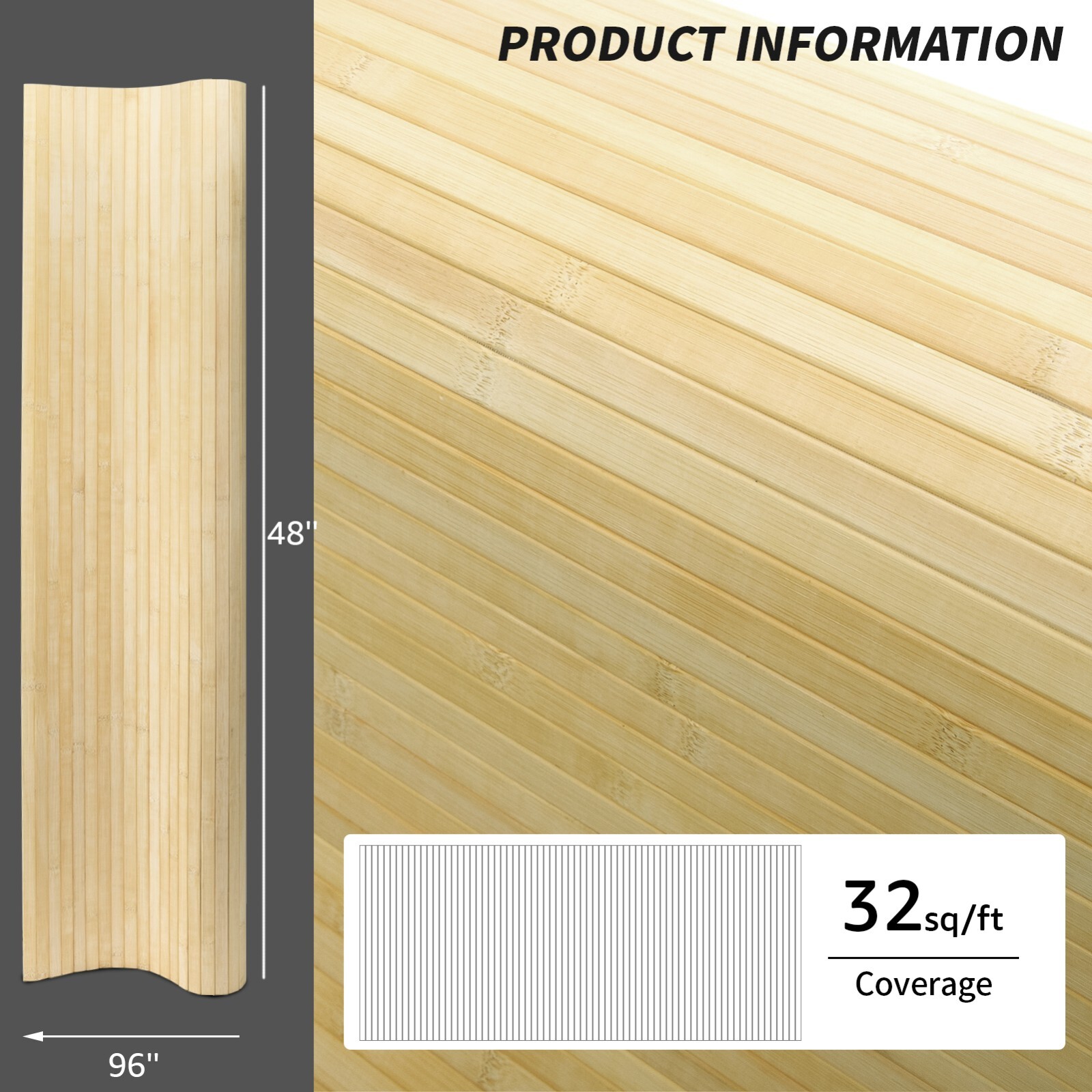 96x48in Natural Bamboo Wall Stickers, Cabinet Door Stickers, DIY
