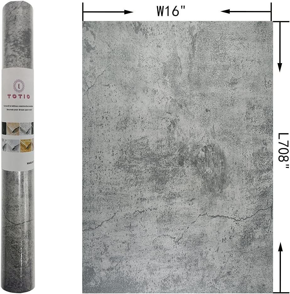 Gray Cement Contact Paper Matte Thick 16X708 Inch Grey Concrete Peel Stick