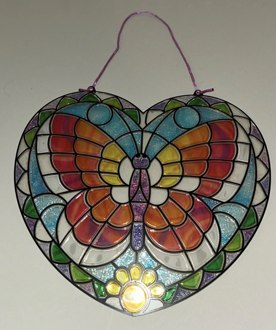 9×10 ~ Butterfly Heart Multicolor Home Decor Plastic Sun Catcher Window Hanging