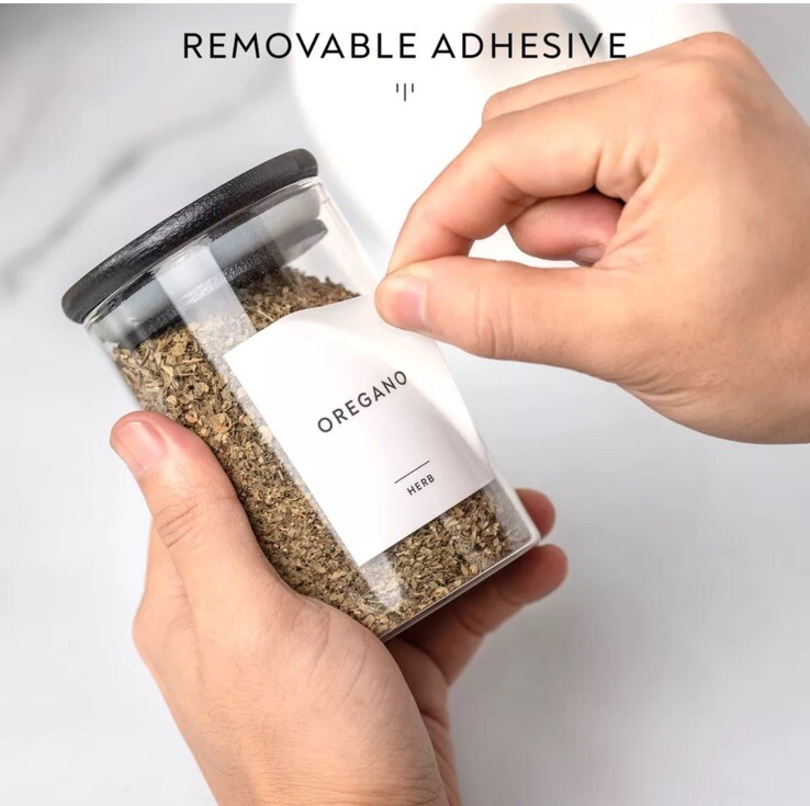 459 Minimalist Spice Jar Label Set, Black Text on White Vinyl Waterproof Labels